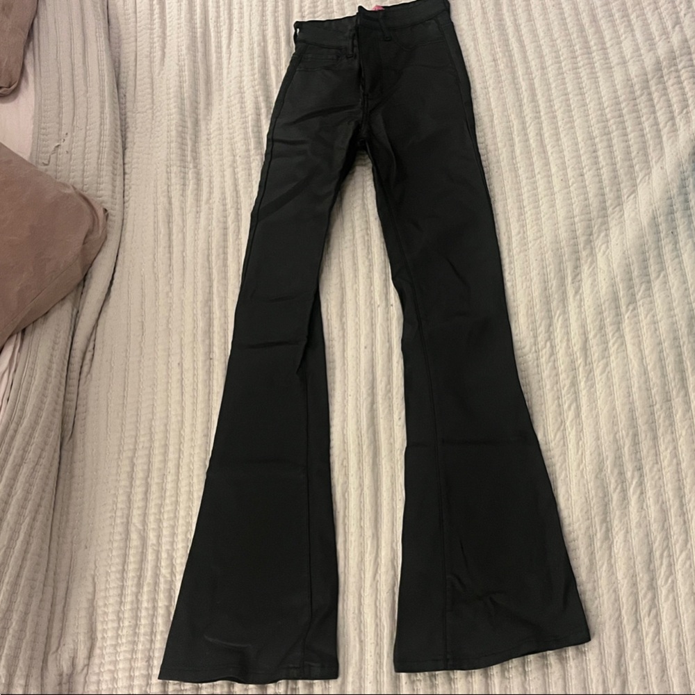 Edikted Black Faux Leather Flare Pants